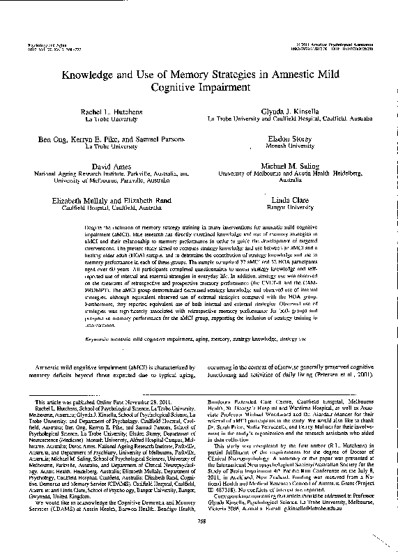 (PDF) Knowledge and use of memory strategies in amnestic mild cognitive ...