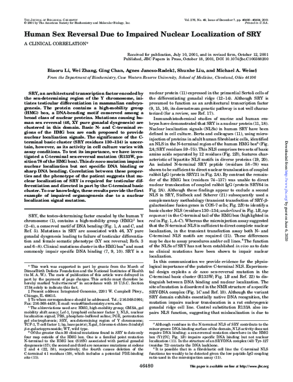 (PDF) Human Sex Reversal Due to Impaired Nuclear Localization of SRY