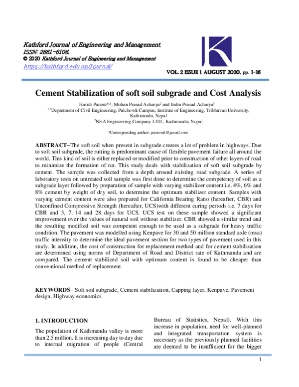 (PDF) Cement Stabilization of soft soil subgrade and Cost Analysis