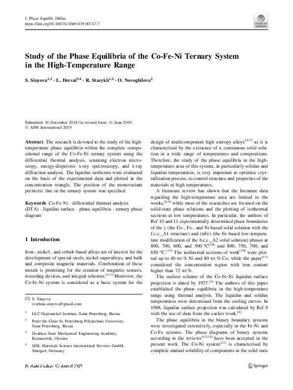 (PDF) Study of the Phase Equilibria of the Co-Fe-Ni Ternary System in ...