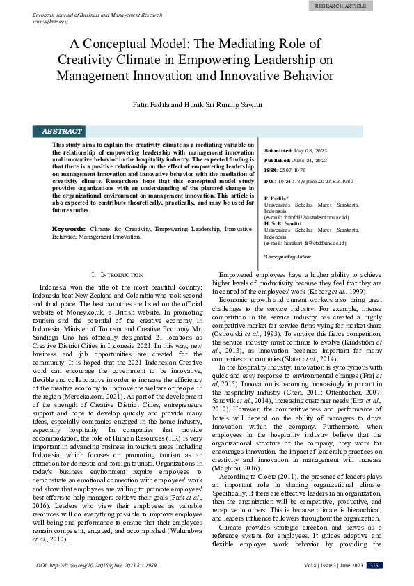 (PDF) A Conceptual Model: The Mediating Role of Creativity Climate in ...