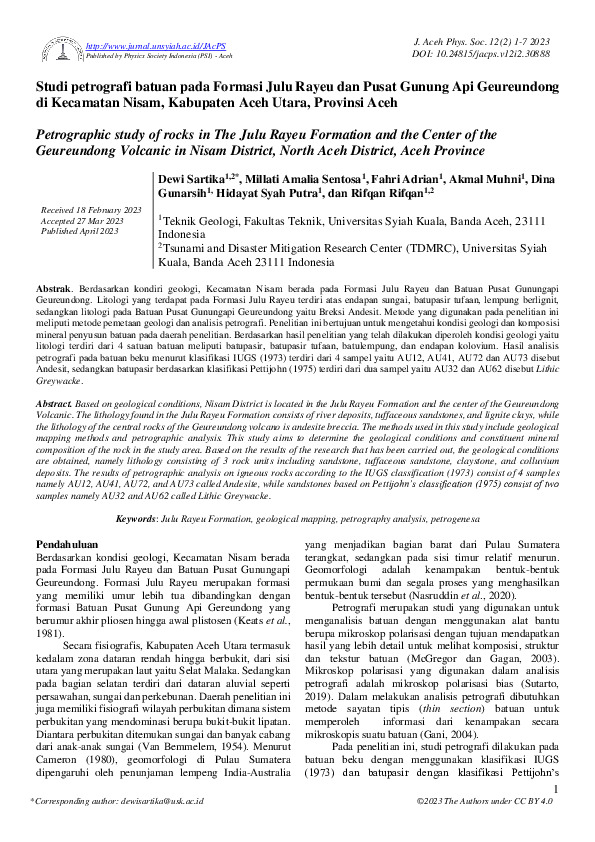 (PDF) Petrographic study of rocks in The Julu Rayeu Formation and the ...
