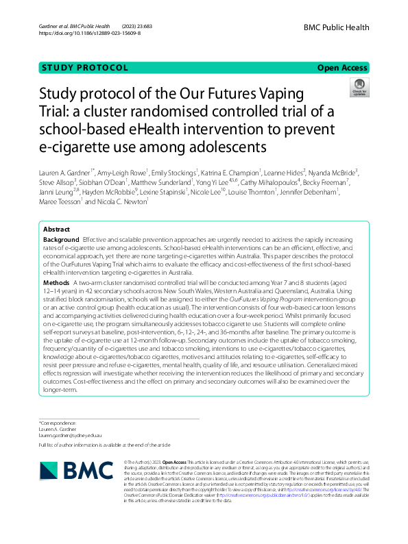 (PDF) Study protocol of the Our Futures Vaping Trial: a cluster ...