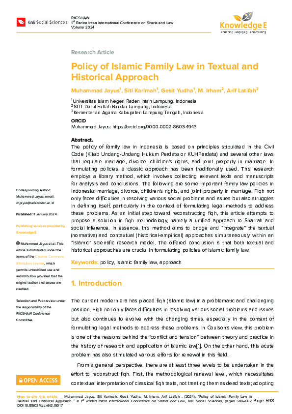 (PDF) Policy of Islamic Family Law in Textual and Historical Approach
