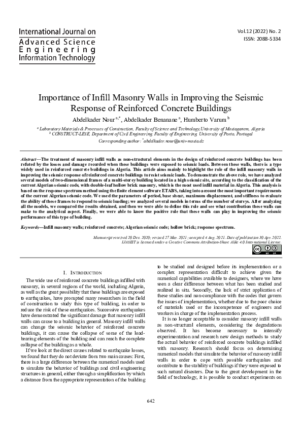 (PDF) Importance of Infill Masonry Walls in Improving the Seismic ...
