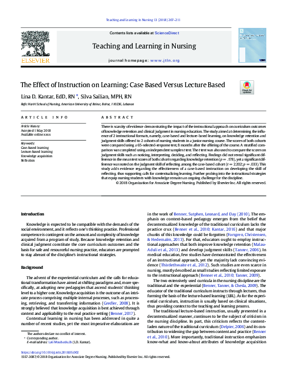 (PDF) The Effect of Instruction on Learning: Case Based Versus Lecture ...