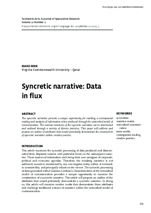 (PDF) Syncretic narrative: Data in flux