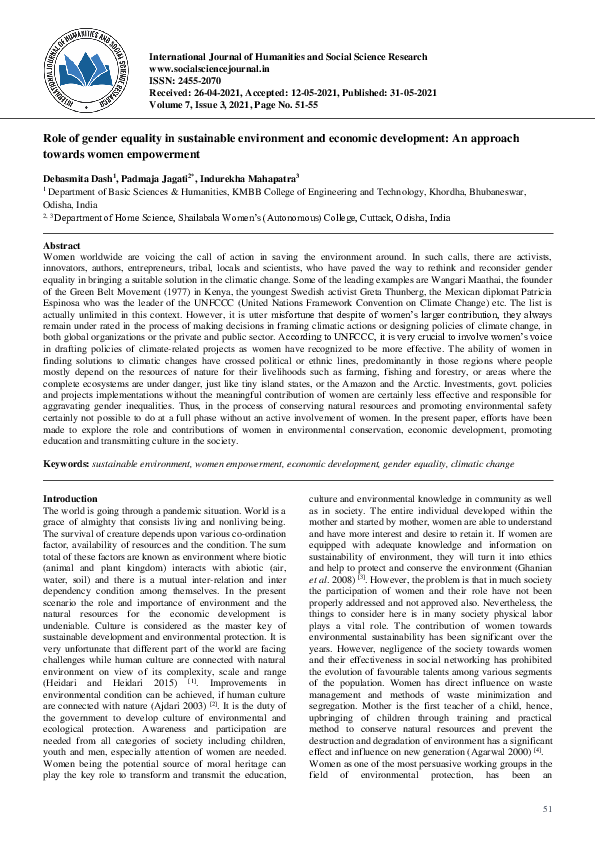 (PDF) Role of gender equality in sustainable environment and economic ...