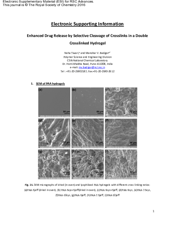 (PDF) Enhanced drug release by selective cleavage of cross-links in a ...