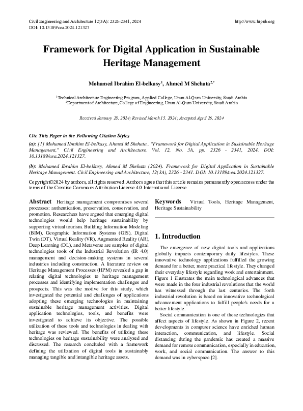 (PDF) Framework for Digital Application in Sustainable Heritage Management