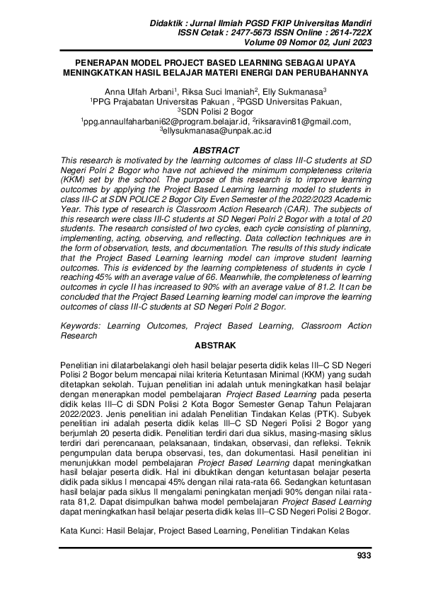 (PDF) Penerapan Model Project Based Learning Sebagai Upaya Meningkatkan ...