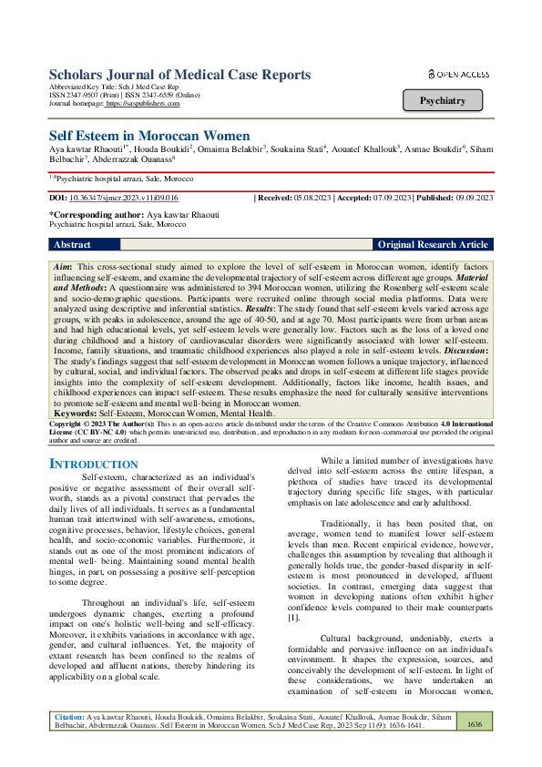 (PDF) Self Esteem in Moroccan Women