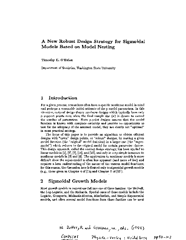 (PDF) A New Robust Design Strategy for Sigmoidal Models Based on Model ...