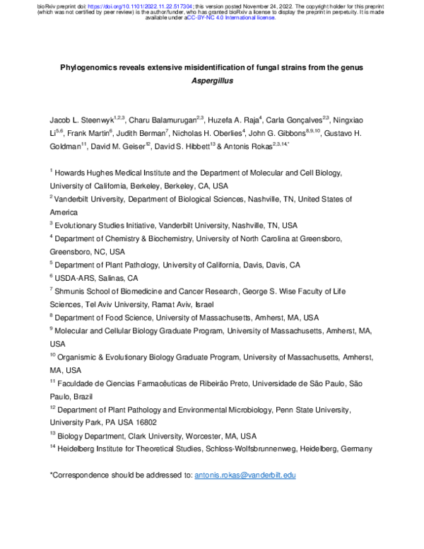 (PDF) Phylogenomics reveals extensive misidentification of fungal ...