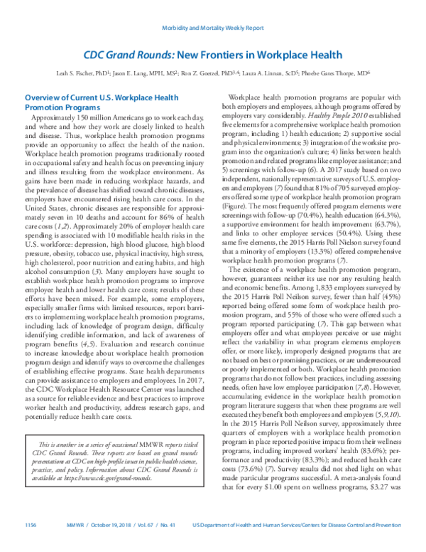 (PDF) CDC Grand Rounds: New Frontiers in Workplace Health