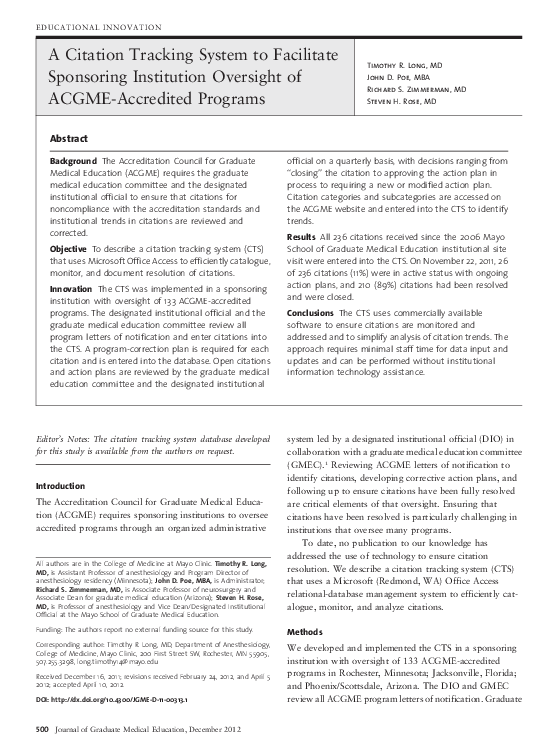 (PDF) A Citation Tracking System to Facilitate Sponsoring Institution ...