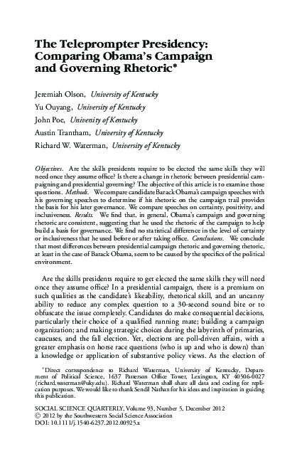 (PDF) The Teleprompter Presidency: Comparing Obama's Campaign and ...
