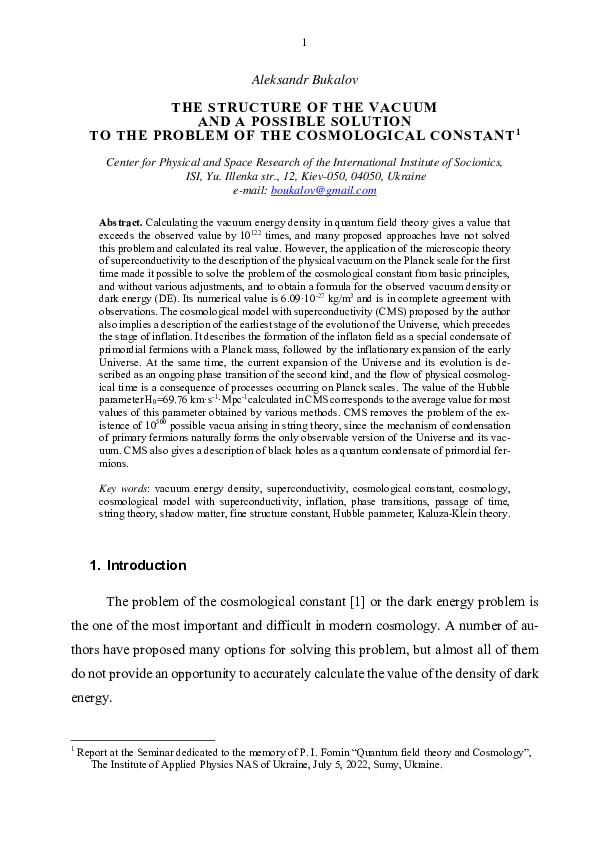 (PDF) The structure of the vacuum and a possible solution to the ...