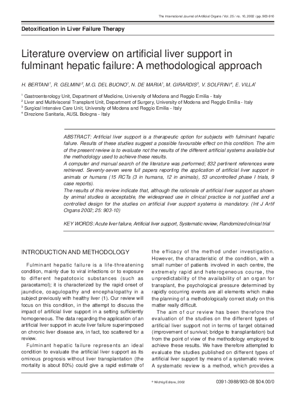 (PDF) Literature Overview on Artificial Liver Support in Fulminant ...