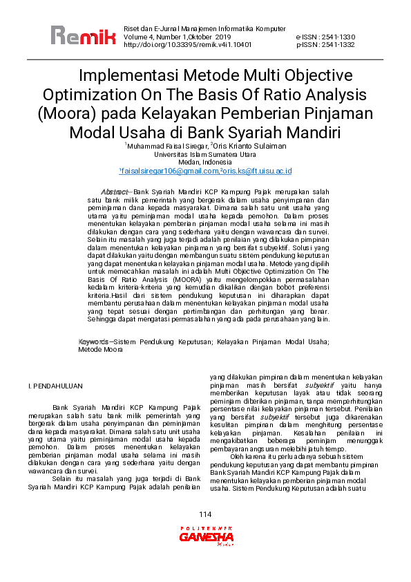 (PDF) Implementasi Metode Multi Objective Optimization On The Basis Of ...