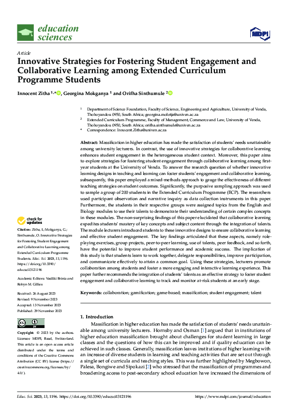 (PDF) Innovative Strategies for Fostering Student Engagement and ...