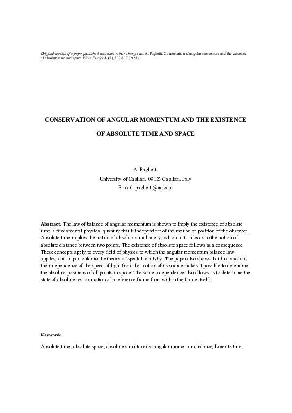 (PDF) Conservation of angular momentum and the existence of absolute ...