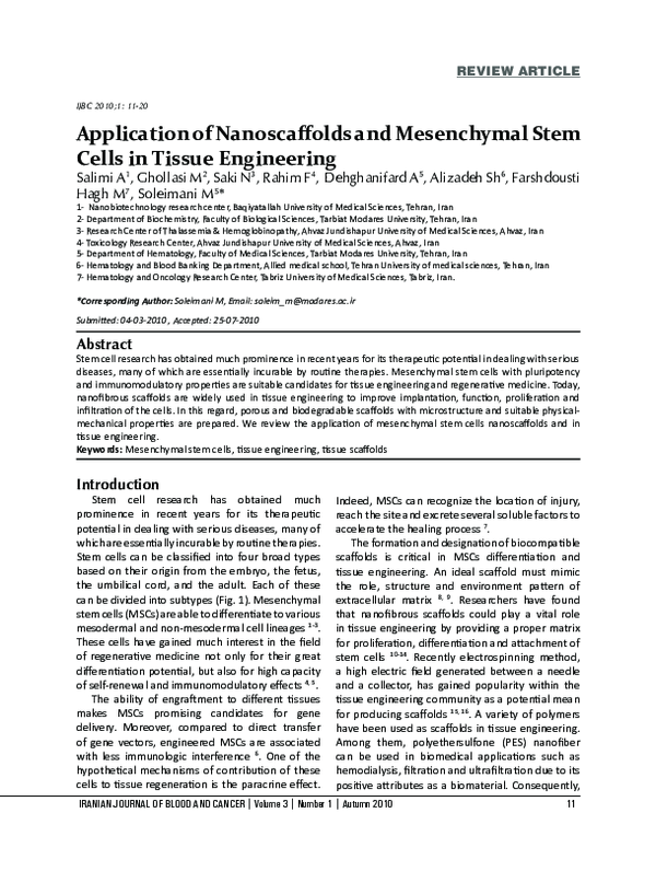 (PDF) Application of Nanoscaffolds and Mesenchymal Stem Cells in Tissue ...