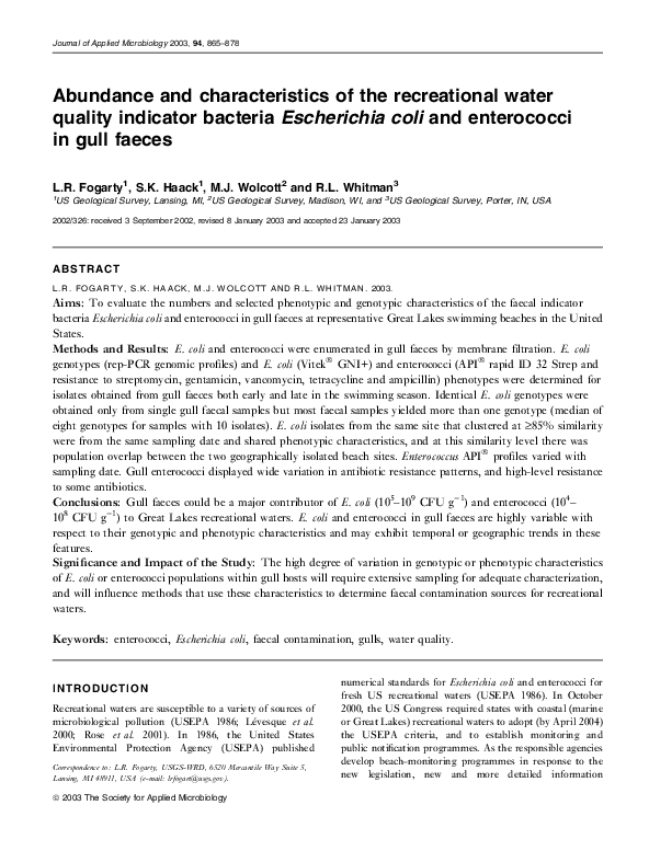 (PDF) Abundance and characteristics of the recreational water quality ...