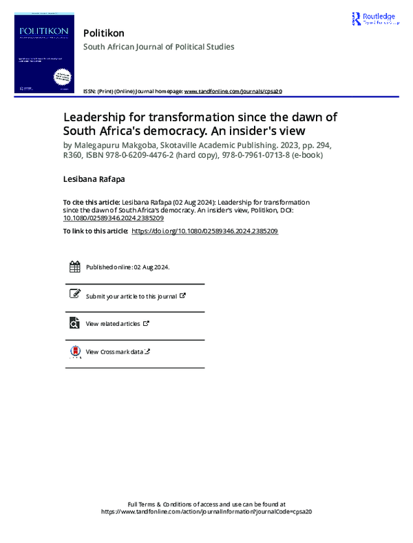(PDF) Leadership for transformation since the dawn of South Africa s ...