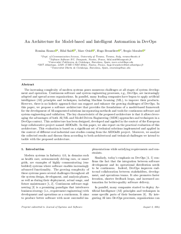 (PDF) An Architecture for Model-based and Intelligent Automation in DevOps