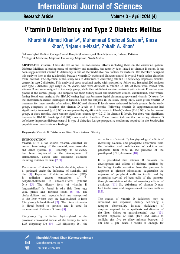 (PDF) Vitamin D Deficiency and Type 2 Diabetes Mellitus