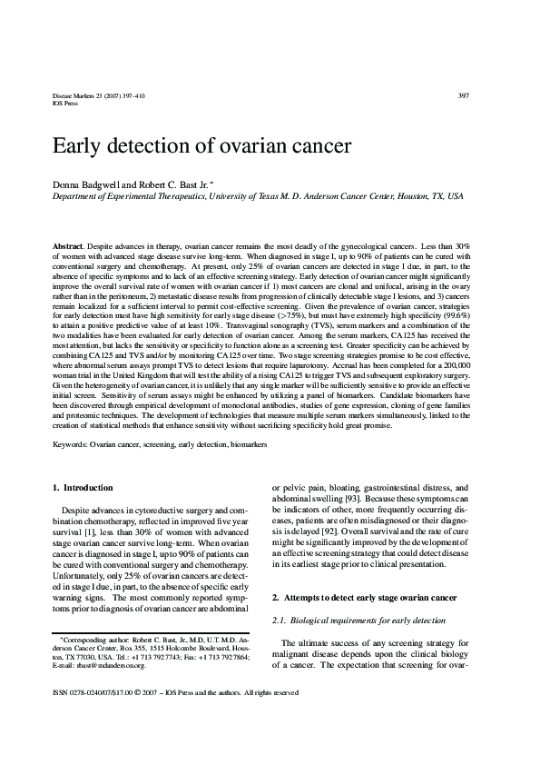 (PDF) Early detection of ovarian cancer