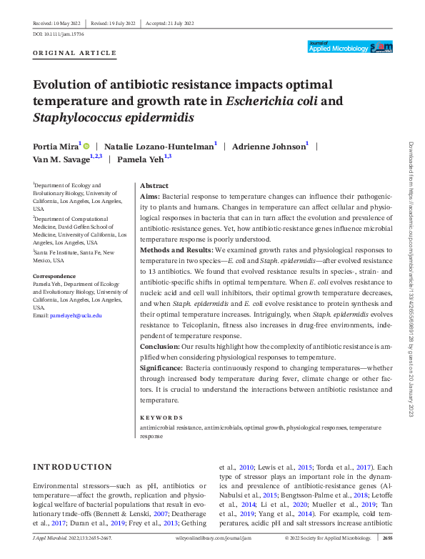 (PDF) Evolution of antibiotic resistance impacts optimal temperature ...