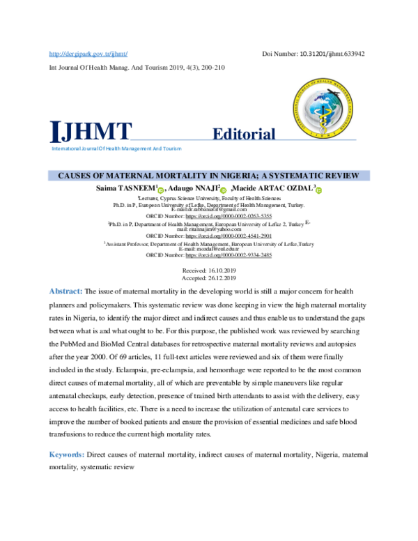 (PDF) Causes of Maternal Mortality in Nigeria; a Systematic Review