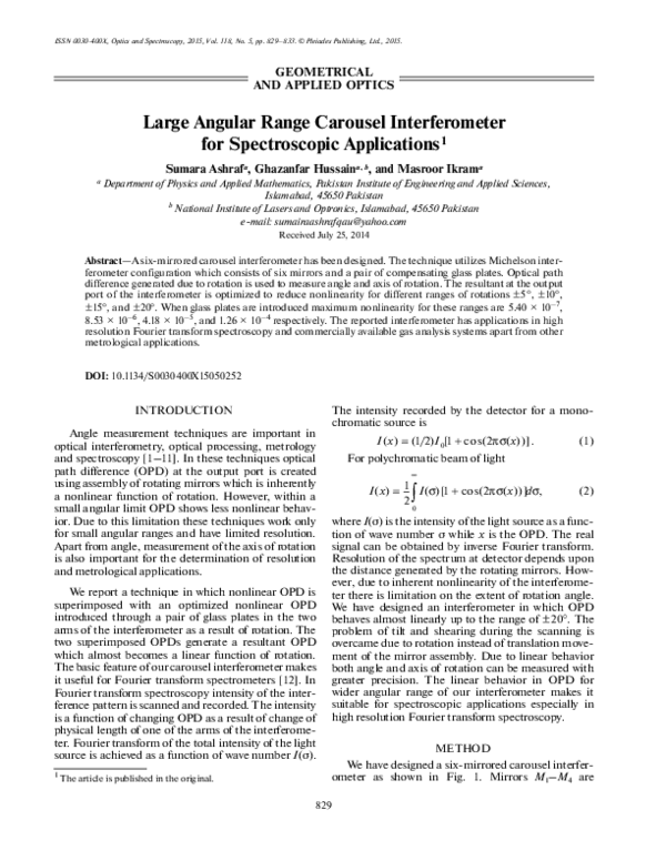 Pdf Large Angular Range Carousel Interferometer For Spectroscopic