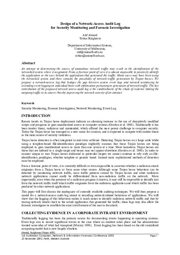 (PDF) Design of a network-access audit log for security monitoring and ...