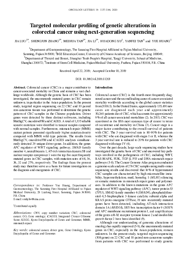 (PDF) Targeted molecular proﬁling of genetic alterations in colorectal ...