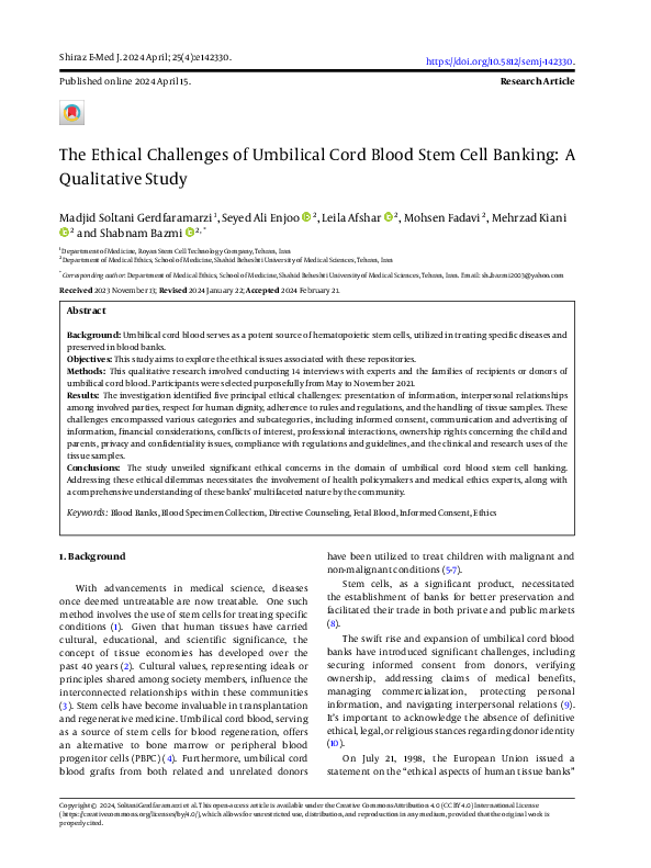 (PDF) The Ethical Challenges of Umbilical Cord Blood Stem Cell Banking ...