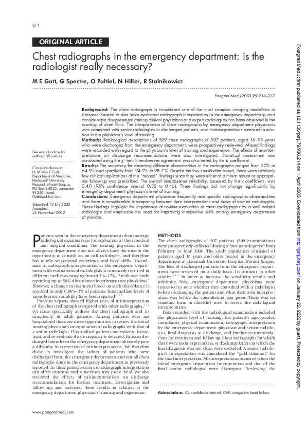 (PDF) Chest radiographs in the emergency department: is the radiologist ...