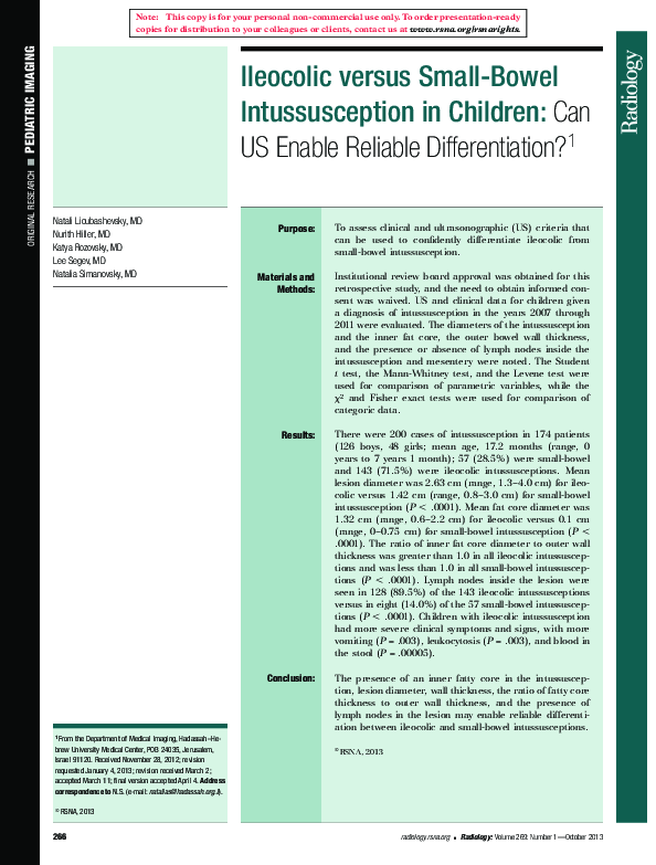 (PDF) Ileocolic versus Small-Bowel Intussusception in Children: Can US ...