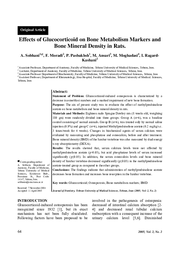 (PDF) Effects of Glucocorticoid on Bone Metabolism Markers and Bone ...