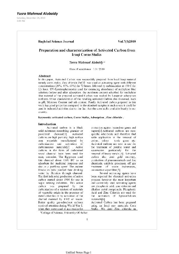 (PDF) Preparation and characterization of Activated Carbon from Iraqi ...