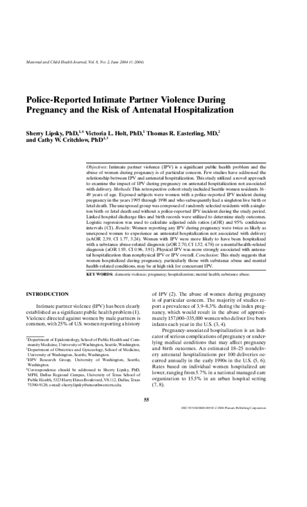 (PDF) Police-Reported Intimate Partner Violence During Pregnancy: Who ...