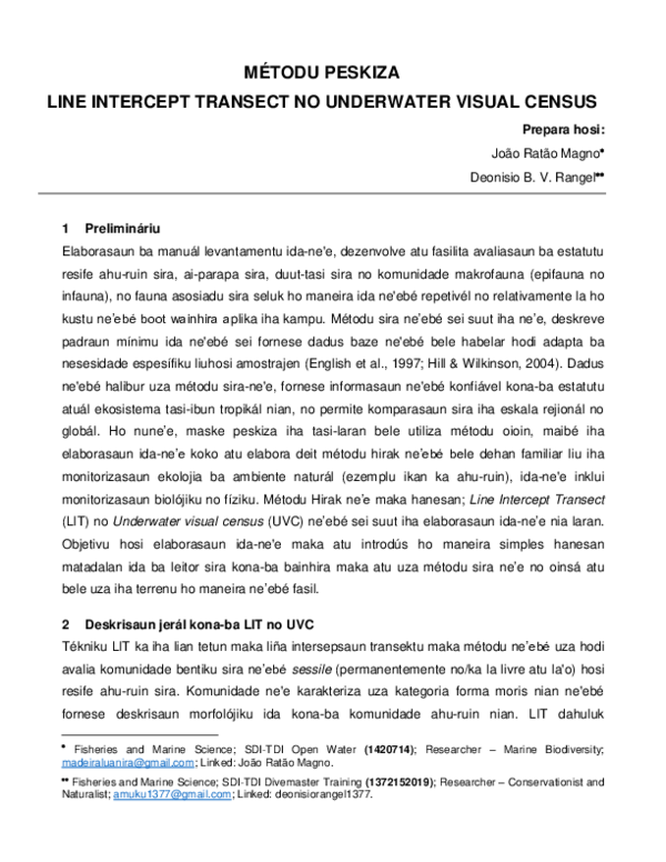 (PDF) MÉTODU PESKIZA LINE INTERCEPT TRANSECT NO UNDERWATER VISUAL CENSUS