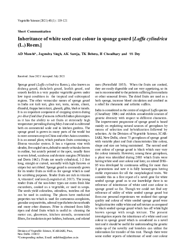 (PDF) Inheritance of white seed coat colour in sponge gourd [Luffa ...