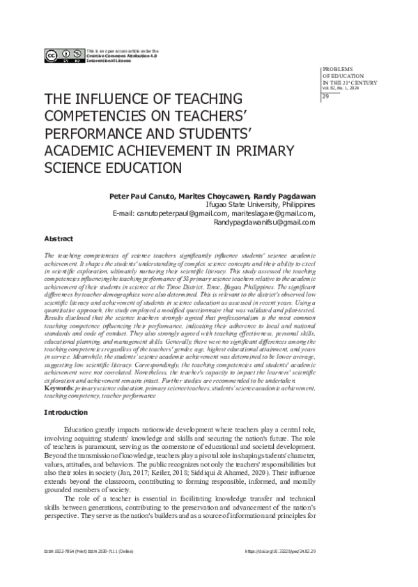(PDF) THE INFLUENCE OF TEACHING COMPETENCIES ON TEACHERS' PERFORMANCE ...