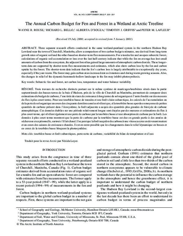 (PDF) The Annual Carbon Budget for Fen and Forest in a Wetland at ...