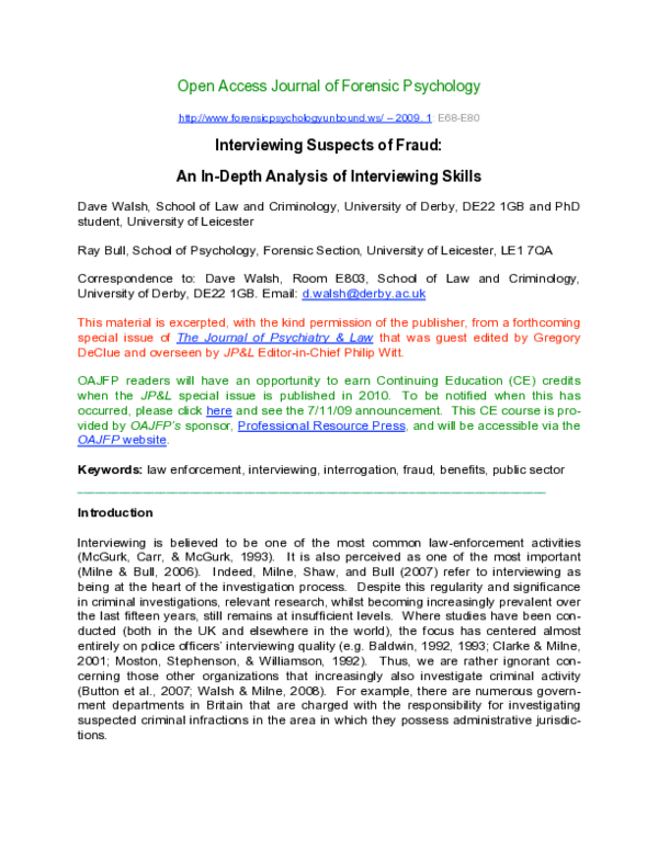 (PDF) Interviewing Suspects of Fraud: An In-Depth Analysis of ...