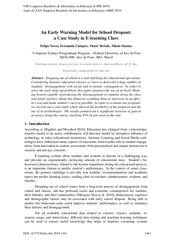 (PDF) An Early Warning Model for School Dropout: a Case Study in E ...