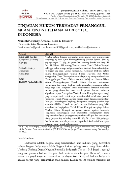 (PDF) Tinjauan Hukum Terhadap Penanggulngan Tindak Pidana Korupsi di ...